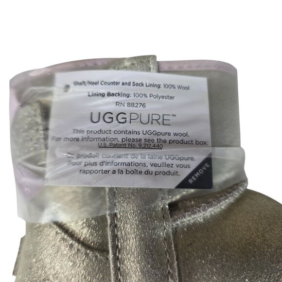 Ugg childrens Metallic Gold boots Pink Ribbon Sheepskin Lining sz 4/5 girls - Picture 6 of 7